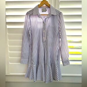 Tuckernuck Blue and White Ruffled Shirt Dress, size Medium